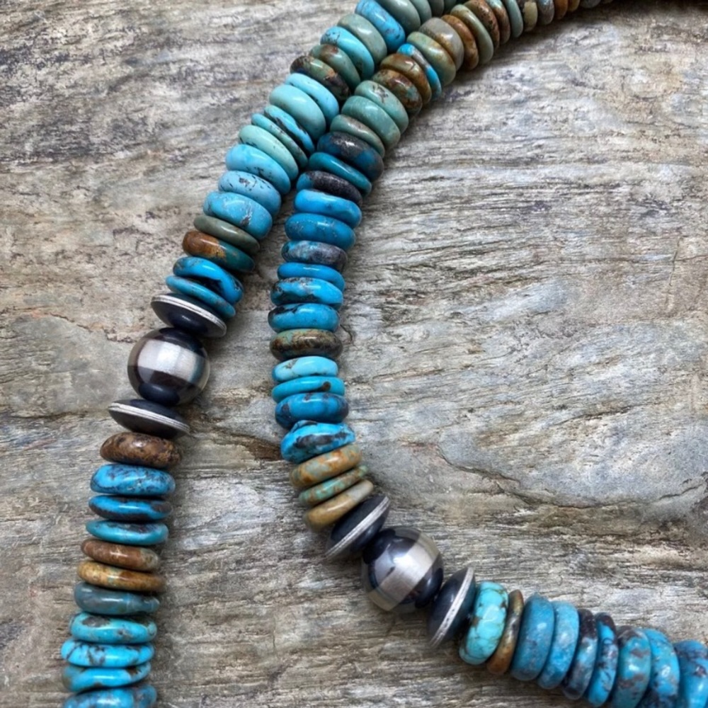 Long Sterlingsilver Bluegreenturquoisebeadnecklace - image 7